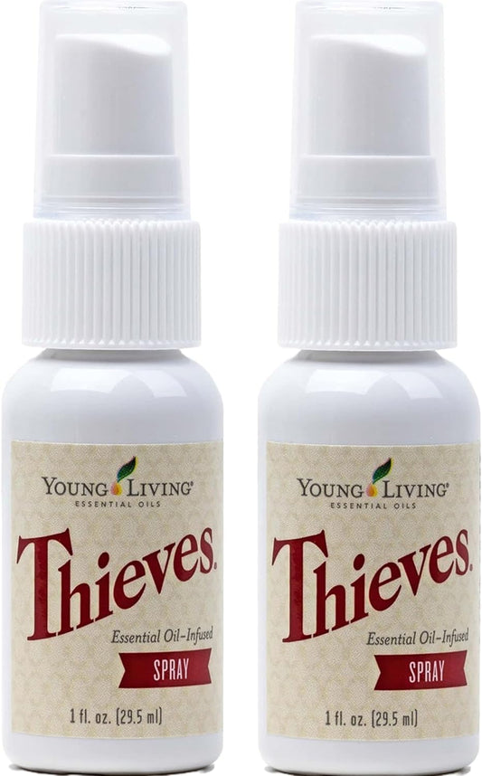Young Living Thieves Spray | 1 oz | Portable Cleaner Spray, Formulated with Water & Alcohol, Ideal for Travel Essentials & Home; Fits in Backpack, Luggage, or Purse | 2 Pack