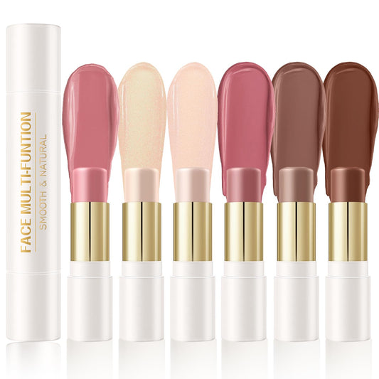 6 Colors Cream Contour Stick Makeup Kit, Shades with Blush, Highlighter and Bronzer,Double Ended Contour Stick for Cheeks, Waterproof and Long Lasting, Matte and Dewy Finish (Set B)