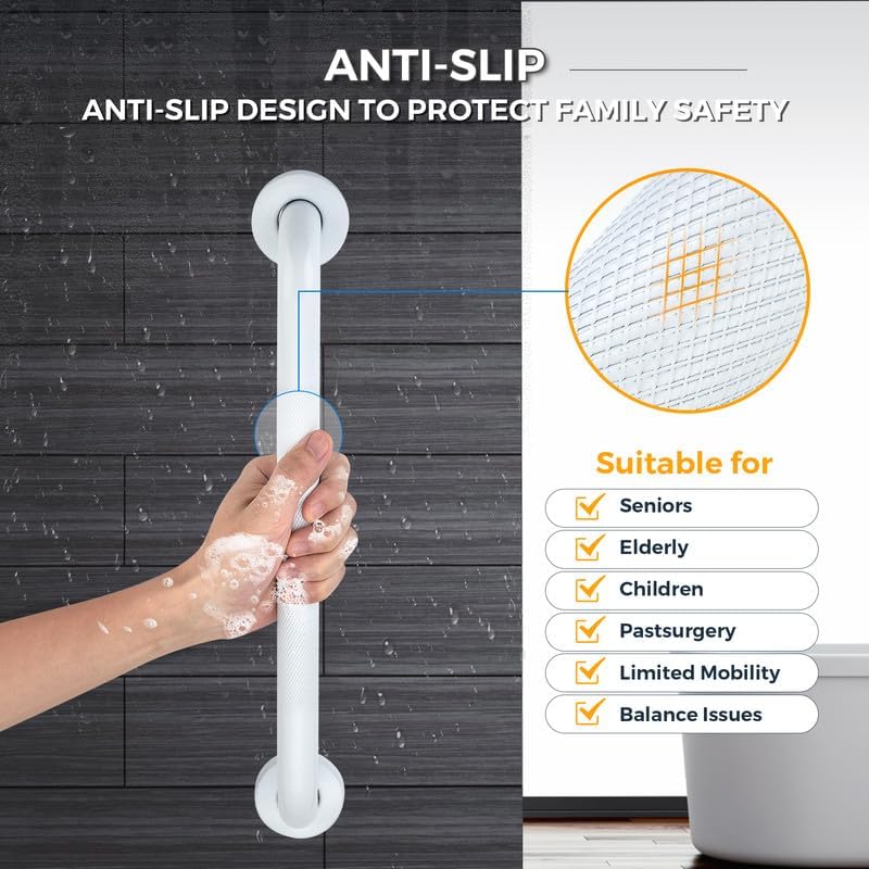 Grab Bars for Shower, 1 Pack 12-Inch Anti Slip Shower Handles for Elderly, Safety Shower Grab Bar, Stainless Steel Handicap Grab Bars for Bathroom (White 1" Diameter)