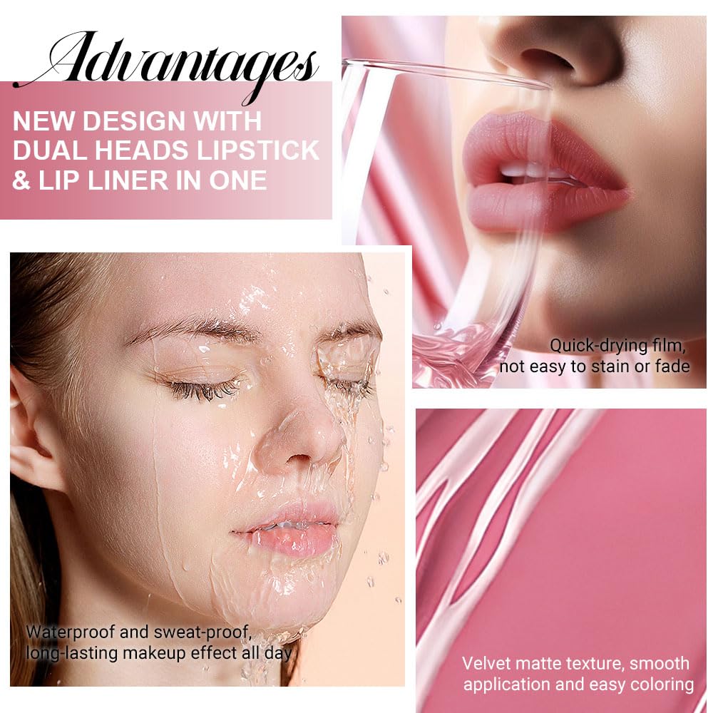 Kaely 2-in-1 Matte Lipstick and Lip Liner, Liquid Lip Stain Makeup for women Long Lasting Waterproof Smudge Proof, labiales matte mate larga duracion listip 24 hours originales, 35 Mauve Pink