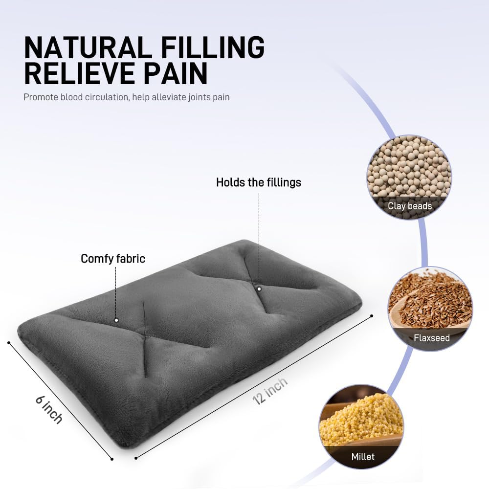 Microwave Heating Pad for Pain Relief, 6 x 12 Microwavable Moist Heat Pads for Neck, Shoulder, Back, Knee, Period Cramps, Rice Heat Pack Hot & Cold Compress Reusable & Portable, Grey