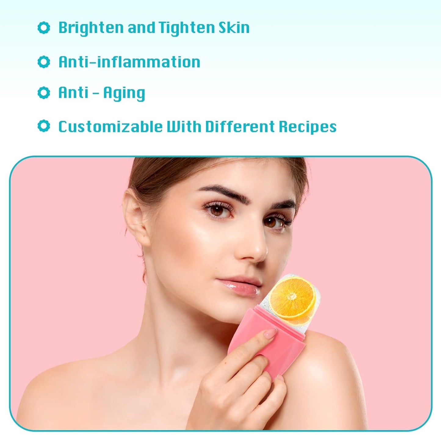 Ice Roller for Face, Qewro Silicone for Tone skin, Reusable Eye Puffiness Relief, Ice Roller Mold for Neck, Facial Roller to Remove Fine Lines Pores Anti Wrinkles (Pink)