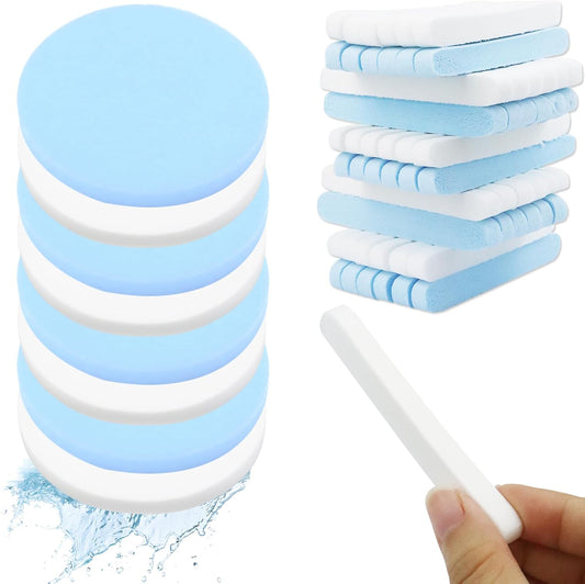 120 Count Compressed Facial Sponges, Face Cleansing Sponge for Estheticians Spa Wash Round Makeup Removal Sponge Pads for Women,Girls Compress Exfoliating Removal Sponge (White & Blue)
