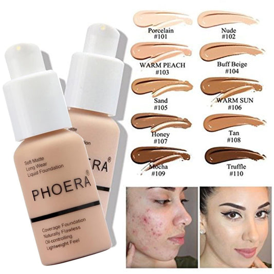 Hilareco PHOER Foundation, 1 pcs-105- Sand, Full Coverage Concealer, 30ml, Matte Liquid Foundation, Cruelty-free, Vegan Guarantee