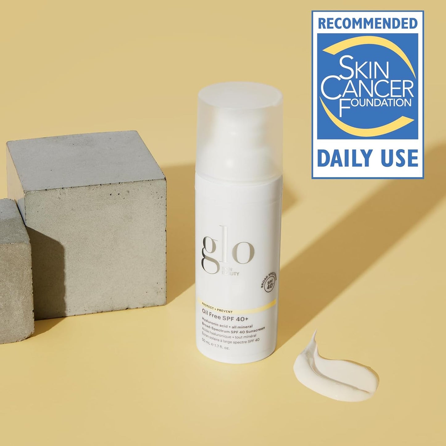 Glo Skin Beauty Oil Free SPF 40+ Hyaluronic Acid Infused All Mineral Sunscreen - Protect Against Sun Damage & Aging Environmental Skin Stressors - Weightless, Invisible Finish