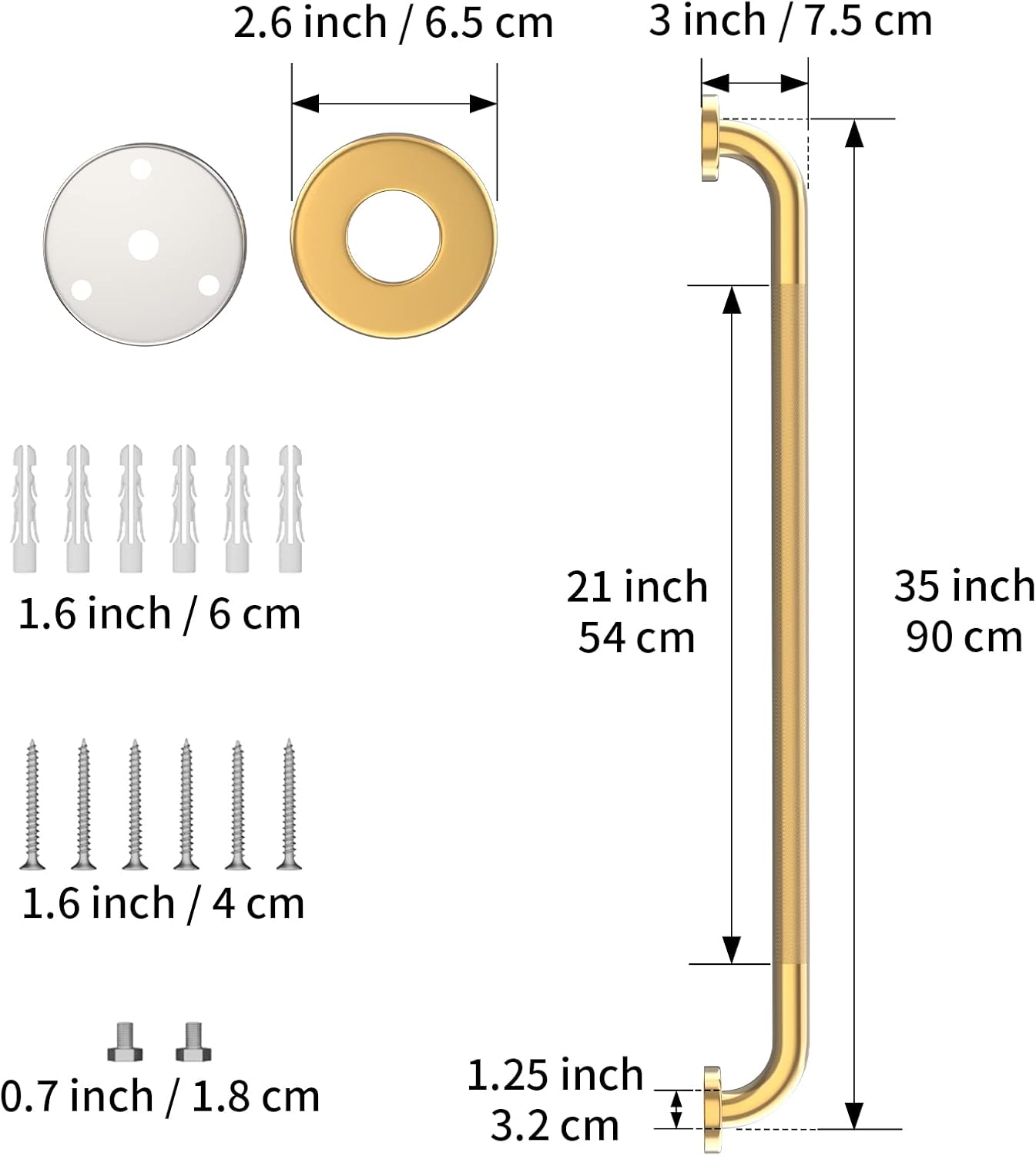 36 Inch Anti Slip Shower Grab Gold, Munzong Bathroom Grab Bar, Knurled Bathroom Balance Bar,Safety Hand Rail Support Handicap Elderly Injury Senior Assist Bath Handle