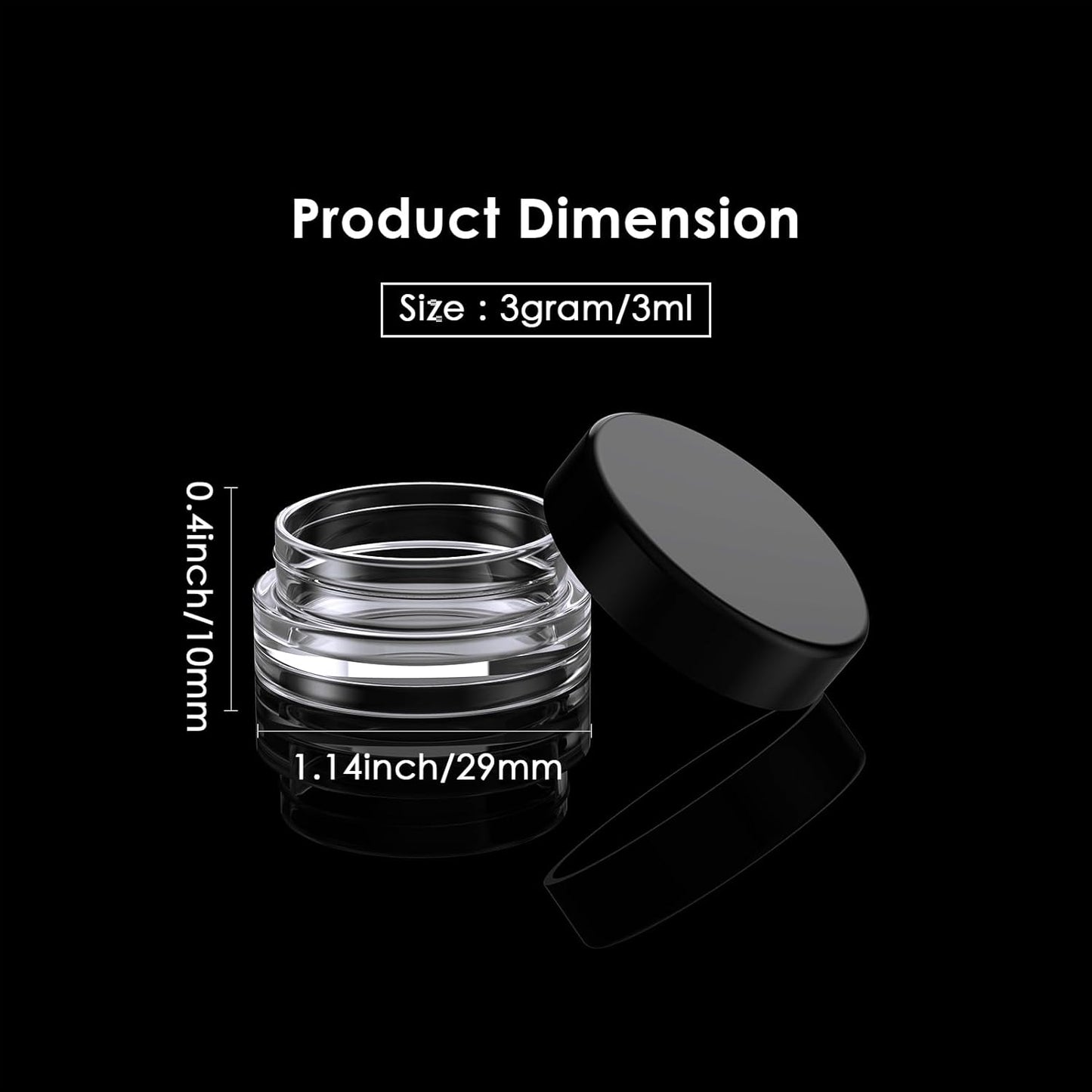 50 Pack 3 Gram Sample Containers with Lids, Small Plastic Cosmetic Jars, Makeup Travel Container Jar for Cream, Bead, Eye Shadow, Jewelry, Lotions, Powders, Glitters Lip Gloss with Labels,Spatulas