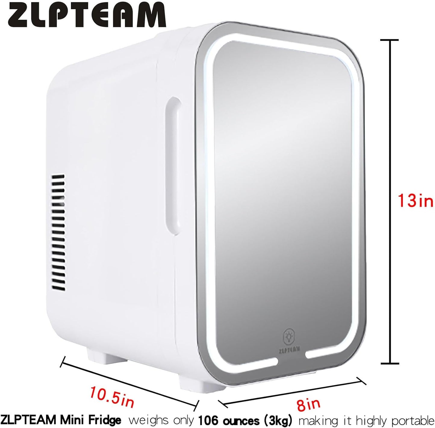 Mini Fridge with Mirror Door & Adjustable LED Lights - 8L Cosmetic Skincare Fridge for Bedroom,Dorm,Mini Car Refrigerator Portable Quiet Cooling,Gift for Women