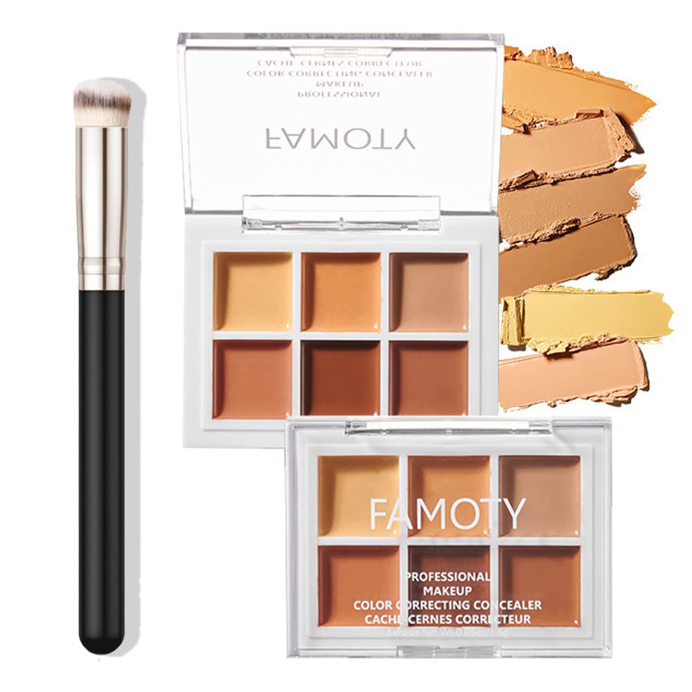 6 Color Correcting Concealer Palette With Concealer Brush, Tattoo Concealer, Cream Contouring Makeup Kit, Corrects Dark Circles Red Marks Scars Light Mediumor creamy concealer A3