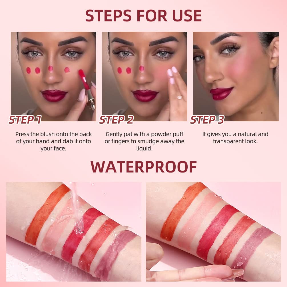 5Pcs Soft Liquid Blush Makeup, Beauty Blush Makeup for Long-Lasting, Smudge Proof, Waterproof, Natural Skin Tint, Moisturizing Face Blush Stick for Cheek