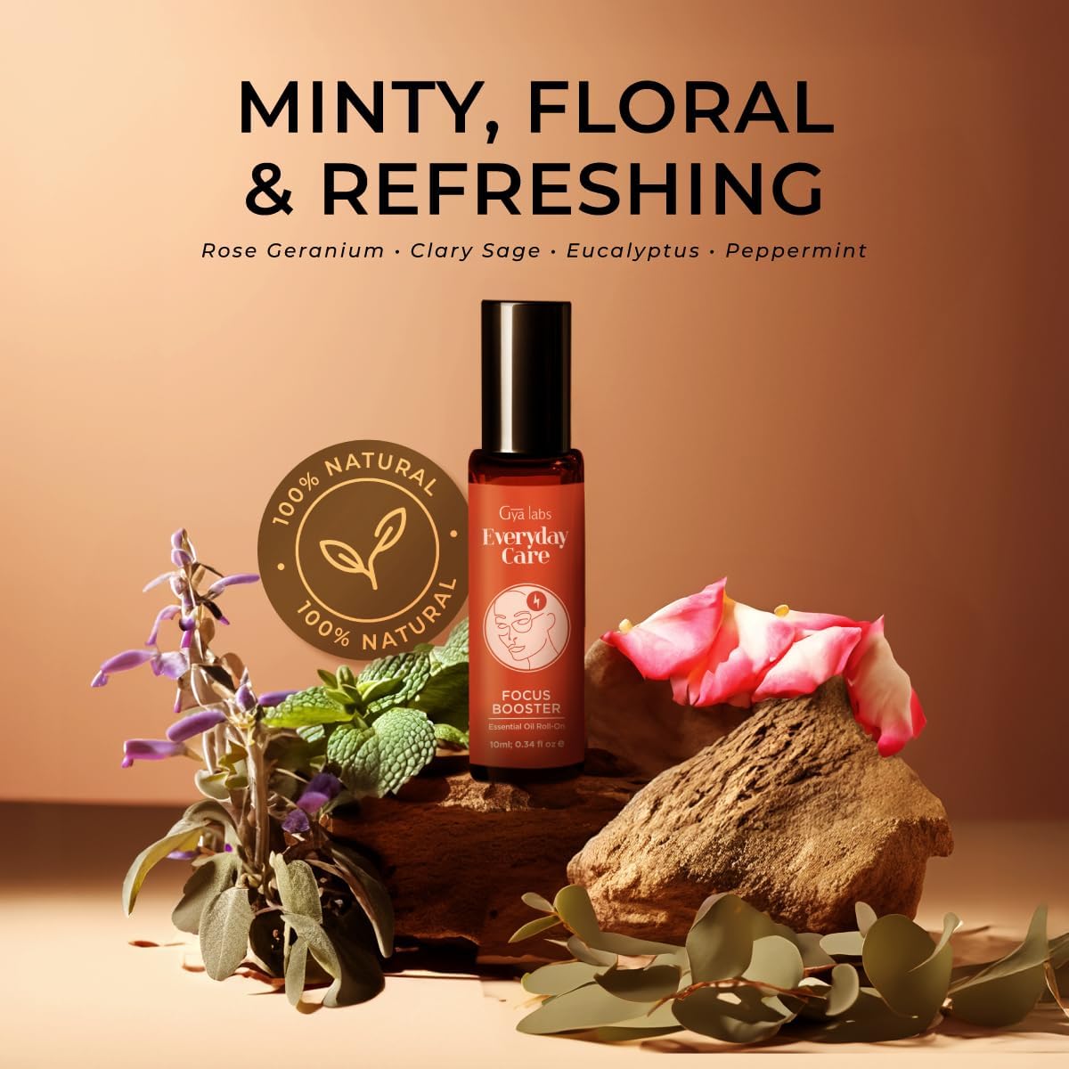 Gya Labs Focus Booster Essential Oil Roll on - Supports Sustained Sense of Focus for Studies & Tasks - 100% Pure Natural Aromatherapy Oil Roller, Geranium & Eucalyptus Blend, Travel Size (0.34 Fl Oz)