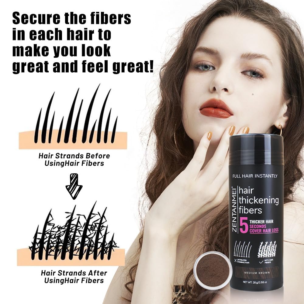 Hair Fibers for Thinning Hair for Women All-Natural Hair Building Fibers 0.98 Oz Hair Volume Powder Bald Spot Cover Up for Men & Women (Light Brown)