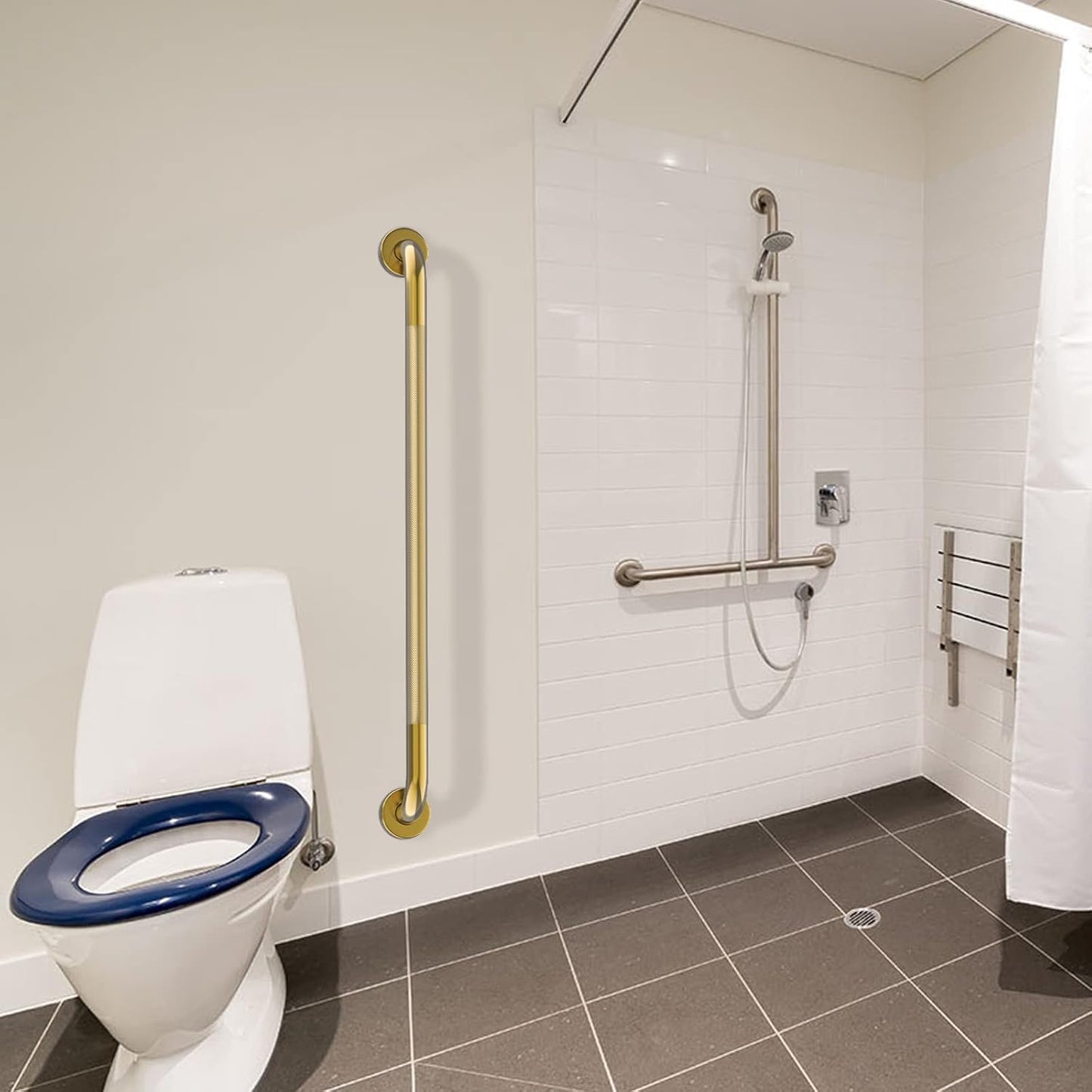 Gold Shower Grab Bar w/Anti-Slip Knurled Grip 36 Inch, Zepolu Wall Mounted Stainless Steel Bath Grab Bar,Safety Balanced Handrail, Handicap Injury Elderly Senior Assist Support Textured Handle