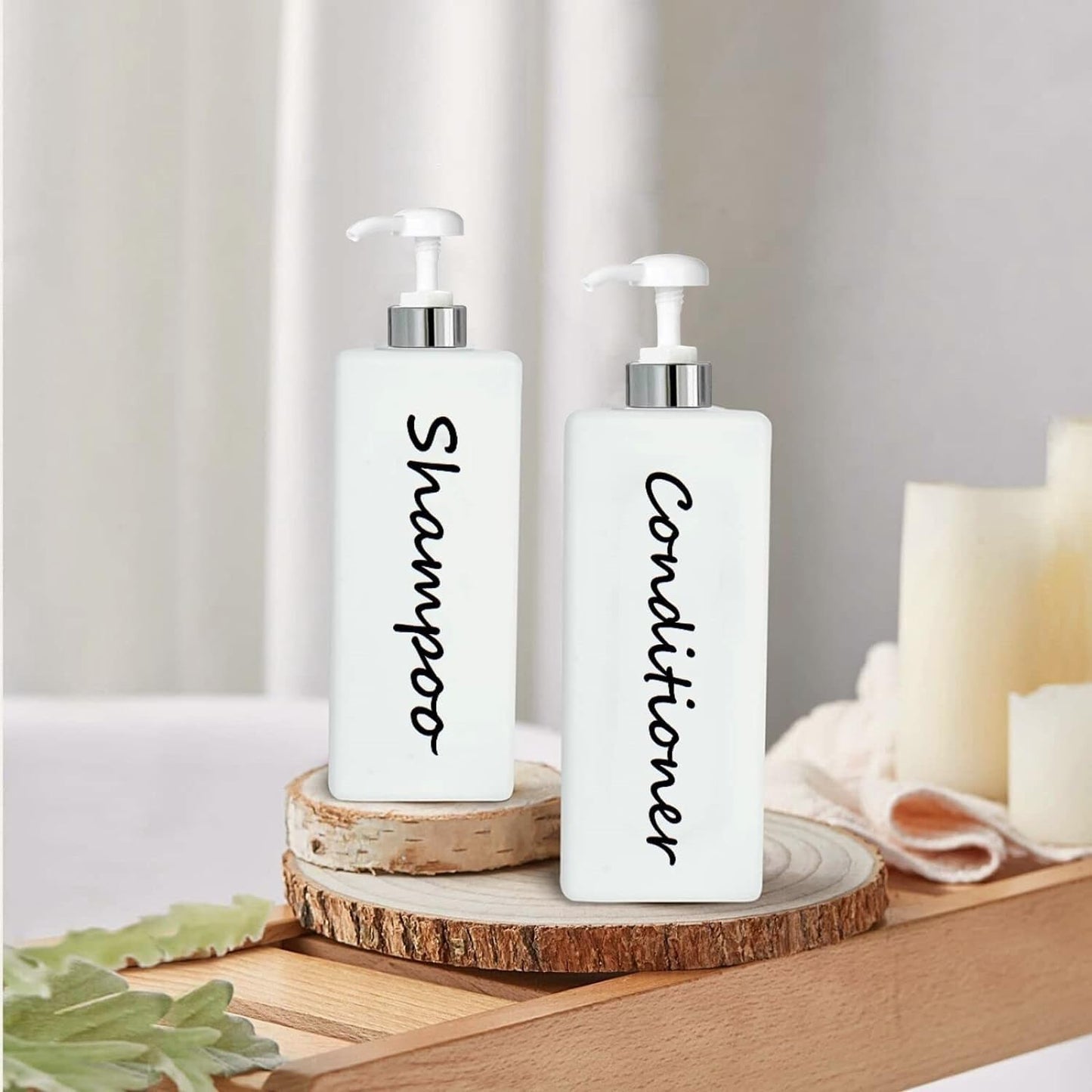 21oz Shampoo and Conditioner Dispenser (Set of 3) Modern Refillable Shampoo Pump Bottles for Shower Soap - Empty Shampoo Conditioner Body Wash Dispenser Set - Stylish Permanent Labels - for Bathroom