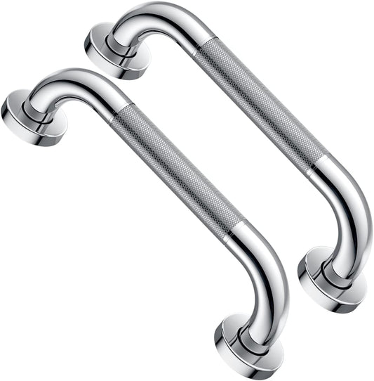 2 Pack 12 Inch Anti Slip Shower Grab Bar 1.25" Diameter,Munzong Stainless Steel Bathroom Grab Bar,Knurled Bathroom Balance Bar,Safety Handrail Support,Handicap Injury Elderly Senior Assist Bath Handle