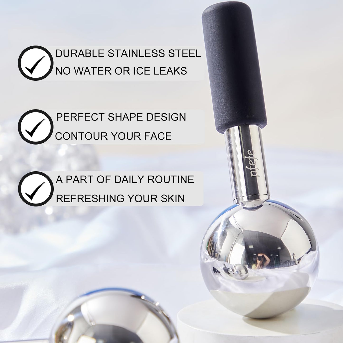 360 Rotating Ice Globes for Face & Eyes, Unbreakable Stainless Steel Cryo Sticks for Beauty Routines, Facials Cold Roller Colling Globes for Puffiness, Wrinkles, Dark Circles, Headaches