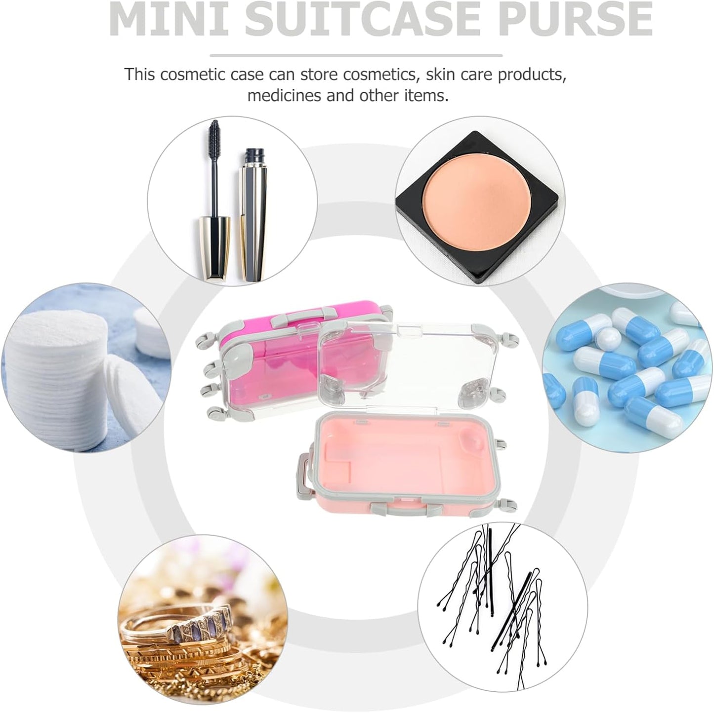 4pcs Simulation Suitcase Makeup Box, Portable False Eyelashes Storage Box, Travel Makeup Carrying Case, Pink & Rose Red, 6.49 x 3.34 x 1.96 Inch