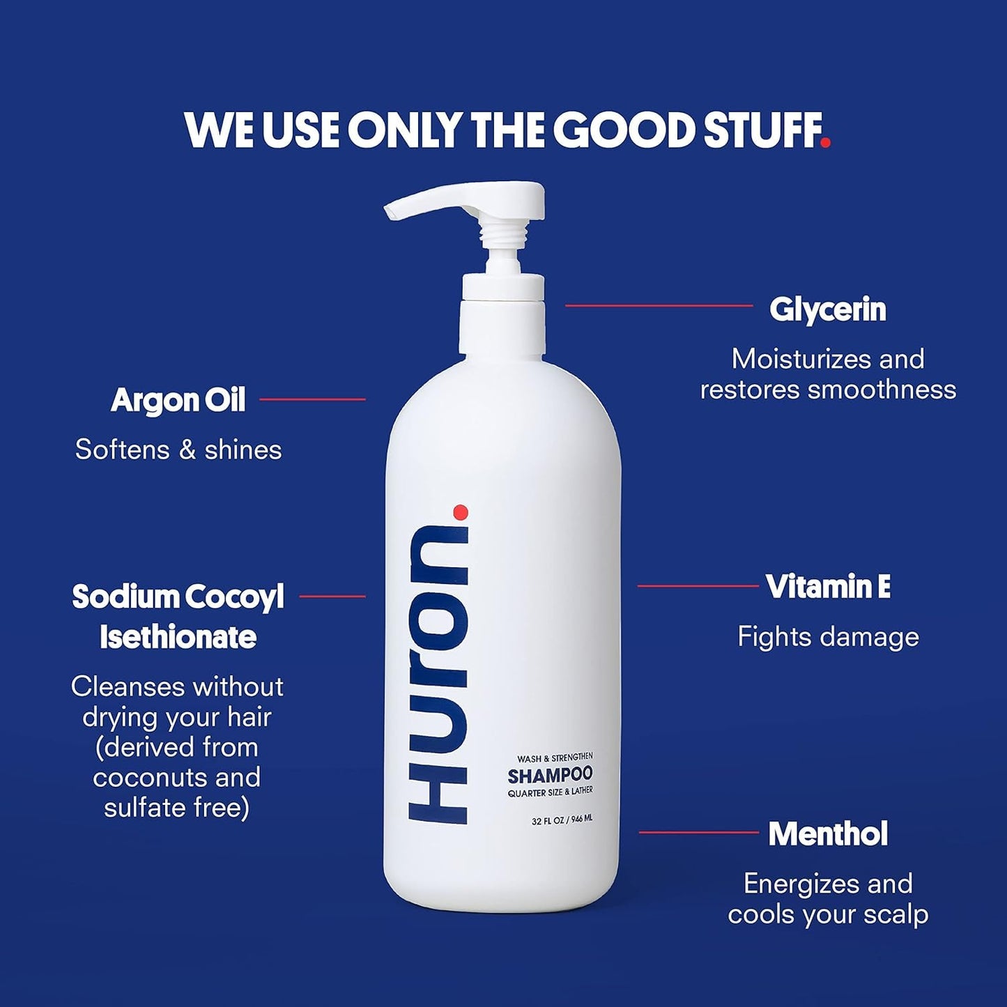 Huron Jumbo Shower Kit - Shampoo, Conditioner, & Body Wash For Men - Citrus + Eucalyptus Scent - Hydrating & Nourishing Men’s Shampoo & Conditioner (30.3 Oz Each)