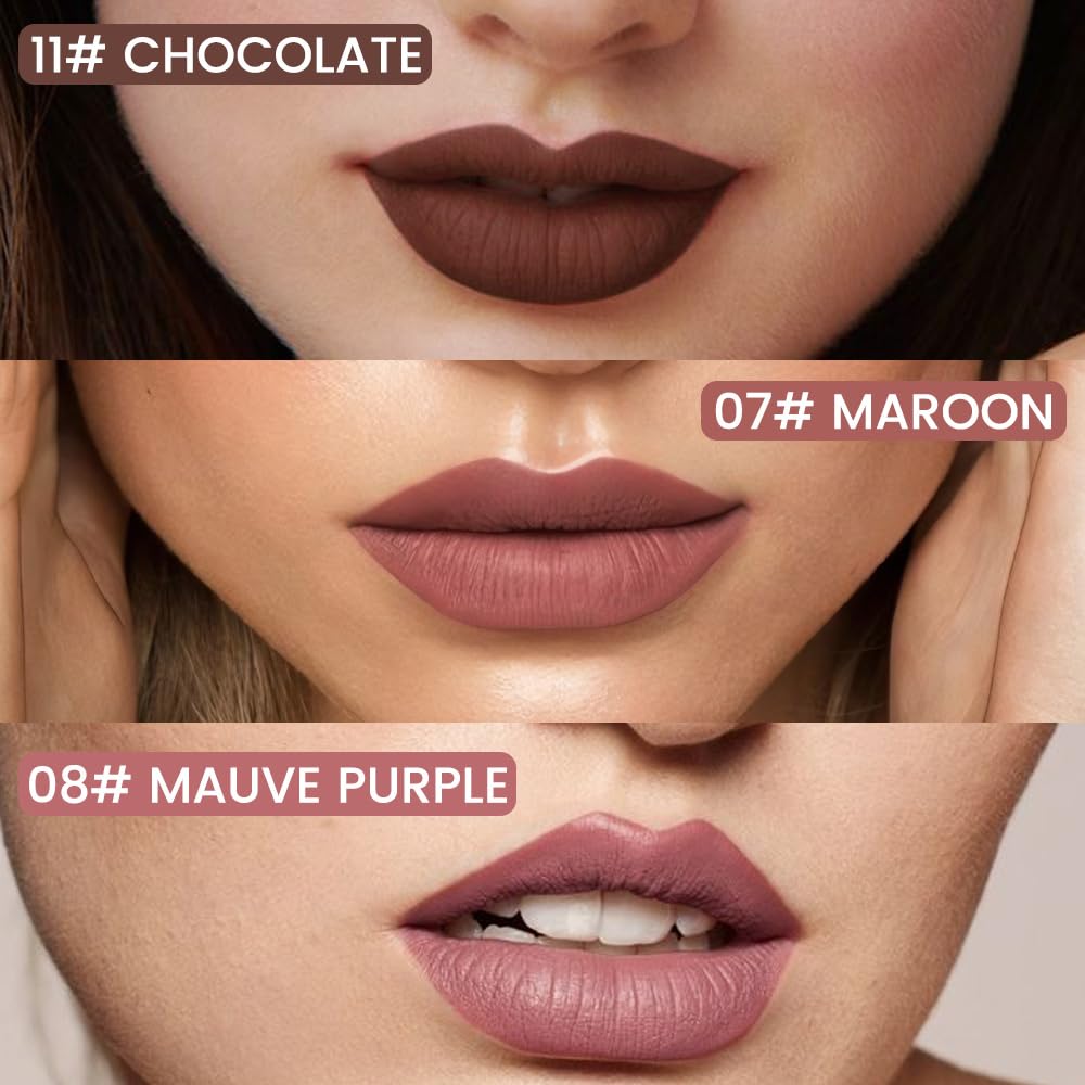 3Pcs Longwear Liquid Lip Liner Stain Marker Pen Set Long Lasting Waterproof, Maroon Mauve Purple Dark Red Brown Matte 24 Hour Lip Liner and Lipstick Combo, Color Stay Lipliner, Lip Stains peel off
