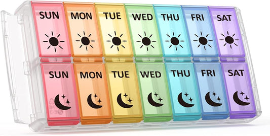 Weekly Pill Organizer 2 Times a Day Extra Large 7 Day Easy Fill Quick Fill Portable Fullicon AM PM Pill Box for Supplement, vitamine, and Medicine - (Patent Registered)