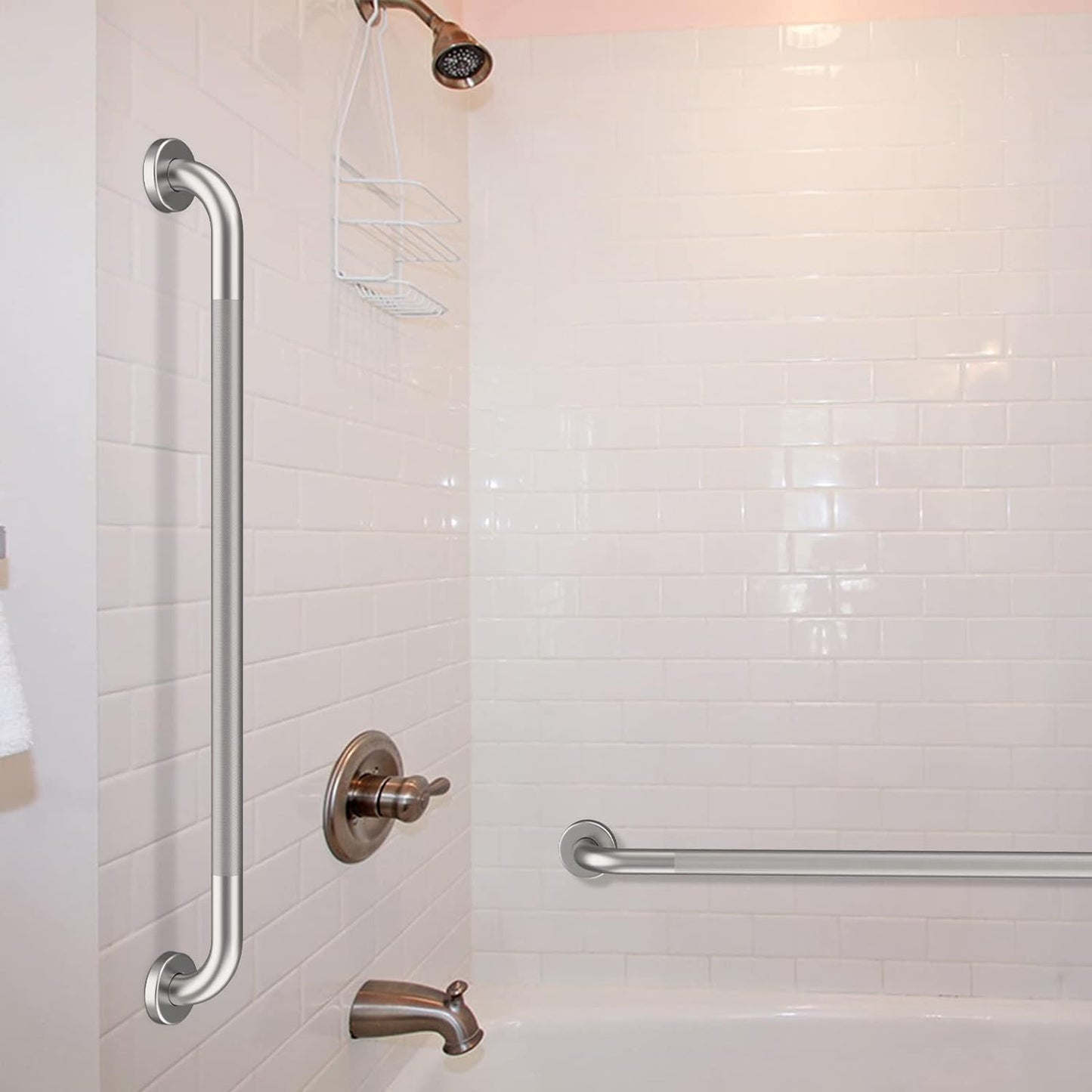 36 Inch Anti Slip Shower Grab Bar, Munzong 2 Pack Brushed Nickel Bathroom Grab Bar, Knurled Bathroom Balance Bar,Safety Hand Rail Support Handicap Elderly Injury Senior Assist Bath Handle