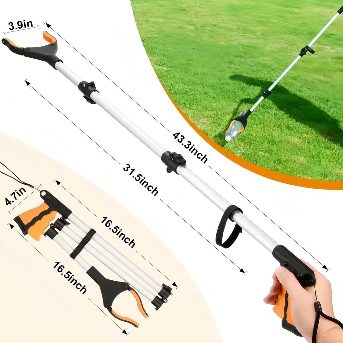 2-Pack Extra Long Grabber Reacher Tool, 43" Reacher Grabber Pickup Tool with Magnetic Tip, Trash Picker for Elderly Grab It Reaching Tool, Garbage Picker Upper, Litter Pick Up Grab
