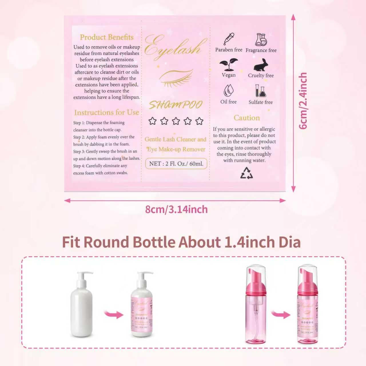 50 Pcs Lash Shampoo Bottle Brushes Set 10 Empty Foam Pump Dispensers 10 Label Stickers 10 Mascara Wands Tubes 10 Cleansing Brush 10 Bag for Eyelash Extensions Aftercare(Rose Red)