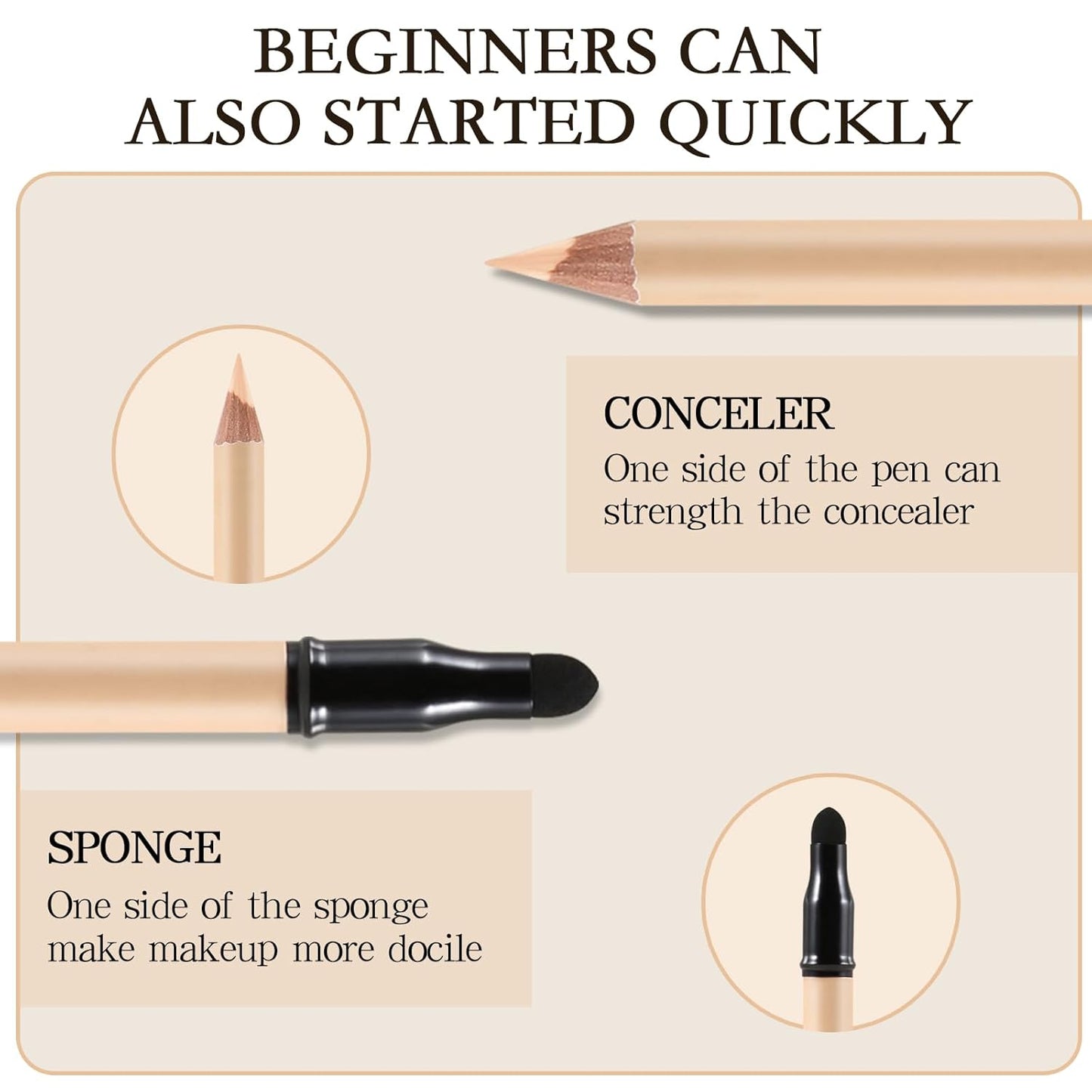 2pcs Concealer Pencil with Sponge,Full Coverage,Waterproof Under Eye Concealer Stick for Dark Circles,Blemishes,Aging Spots,Acne,Freckles