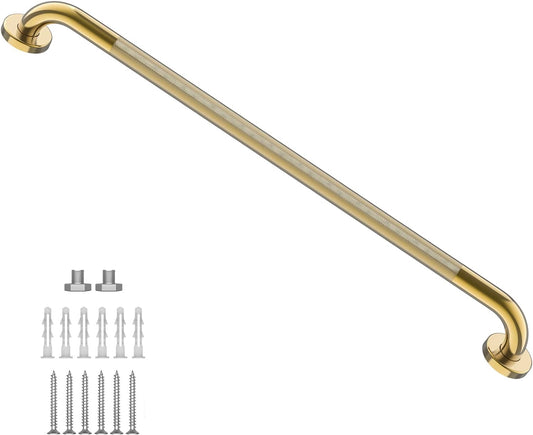 Gold Shower Grab Bar w/Anti-Slip Knurled Grip 36 Inch, Zepolu Wall Mounted Stainless Steel Bath Grab Bar,Safety Balanced Handrail, Handicap Injury Elderly Senior Assist Support Textured Handle