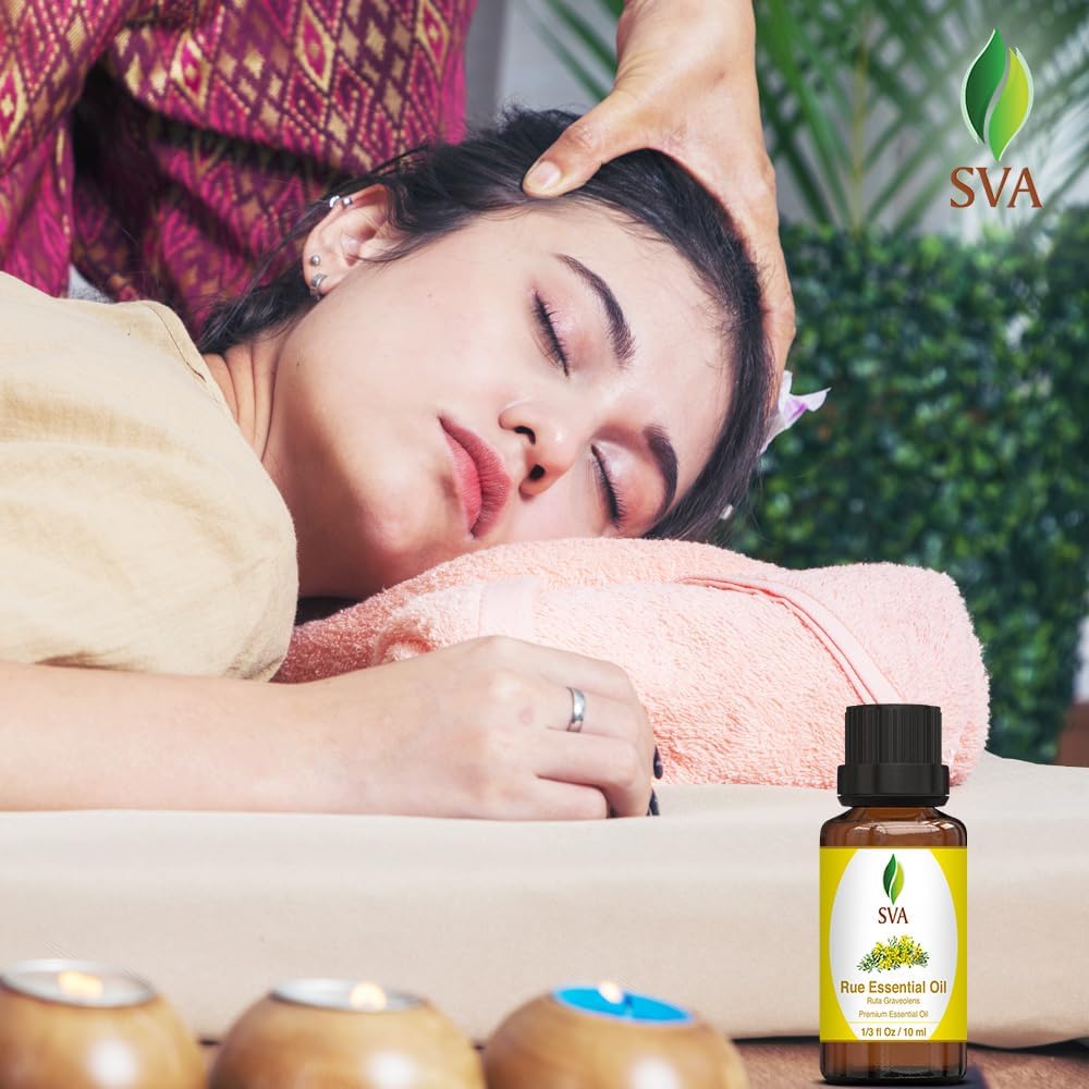 SVA Rue Essential Oil – 1/3 Fl Oz – 100% Natural Rue Oil - for Diffuser, Hair Care, Face, Skin Care, Aromatherapy, Scalp and Body Massage, Soap and Candle Making