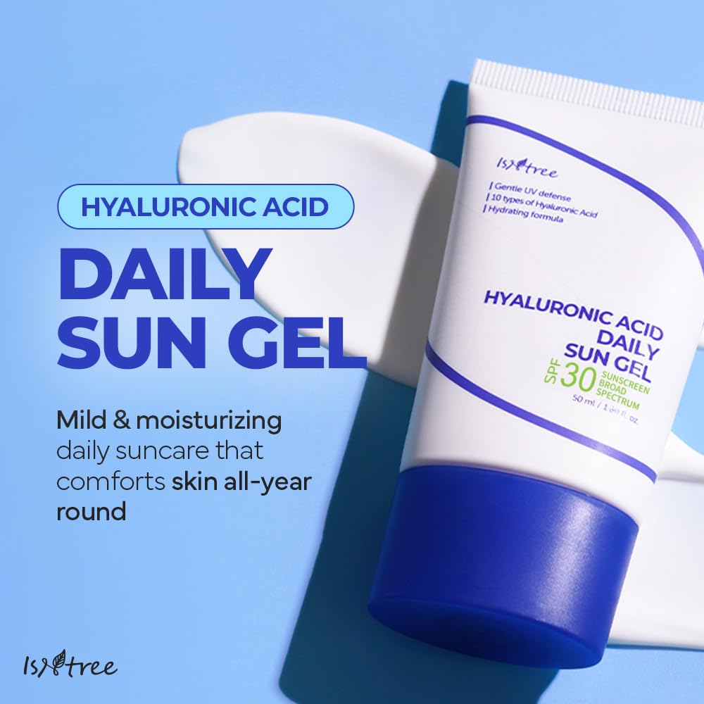 ISNTREE Hyaluronic Acid Daily Sun Gel 50ml, 1.69 fl oz | SPF 30 | Korean Skincare | Moisturizing | No White Cast | Lightweight | Mild Formula | Daily SPF | Korean Sunscreen | Broad Spectrum