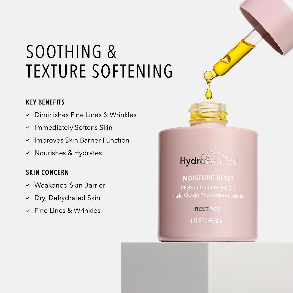 HydroPeptide Moisture Reset, Phytonutrient Facial Oil, Hydrate and Enrich Skin, Improves Skin Barrier Function, 1 Ounce