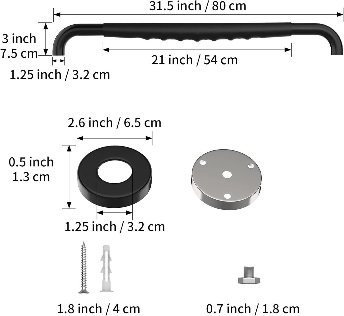 32 Inch Shower Grab Bar w/Anti Slip Rubber Grip, Munzong Black Stainless Steel Bathroom Grab Bar, Bathroom Balance Bar,Safety Handrail Support,Handicap Injury Elderly Senior Assist Bath Handle
