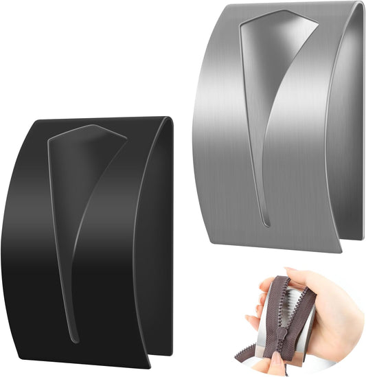 SINSETU Zipper Jig Tool, Quick Zipper Jig Sliders for Zipper Pulls, Stainess Steel Zipper Puller Helper for Pants, Dresses(2 Pack), Black, Silver, 2CLLTX