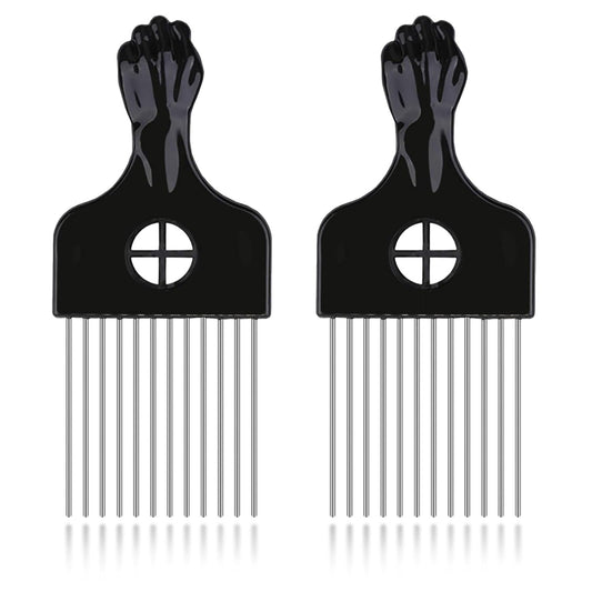 2 Pack Afro Comb and Metal Wig Detangler - Braid Styling Comb for Detangling and Styling Hair, Hair Pick