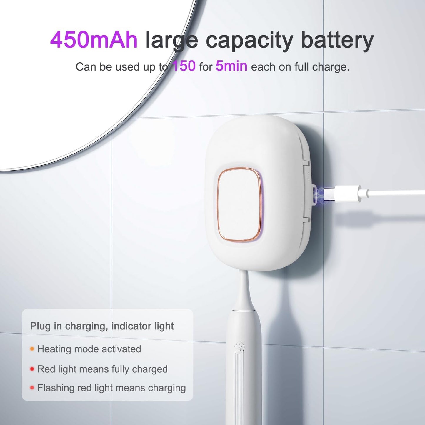 Toothbrush Holder, Toothbrush Cleaner Case, Portable USB Charging Toothbrush Cover with U V-C Light, Travel Toothbrush Holder (White-Fan-Heat)