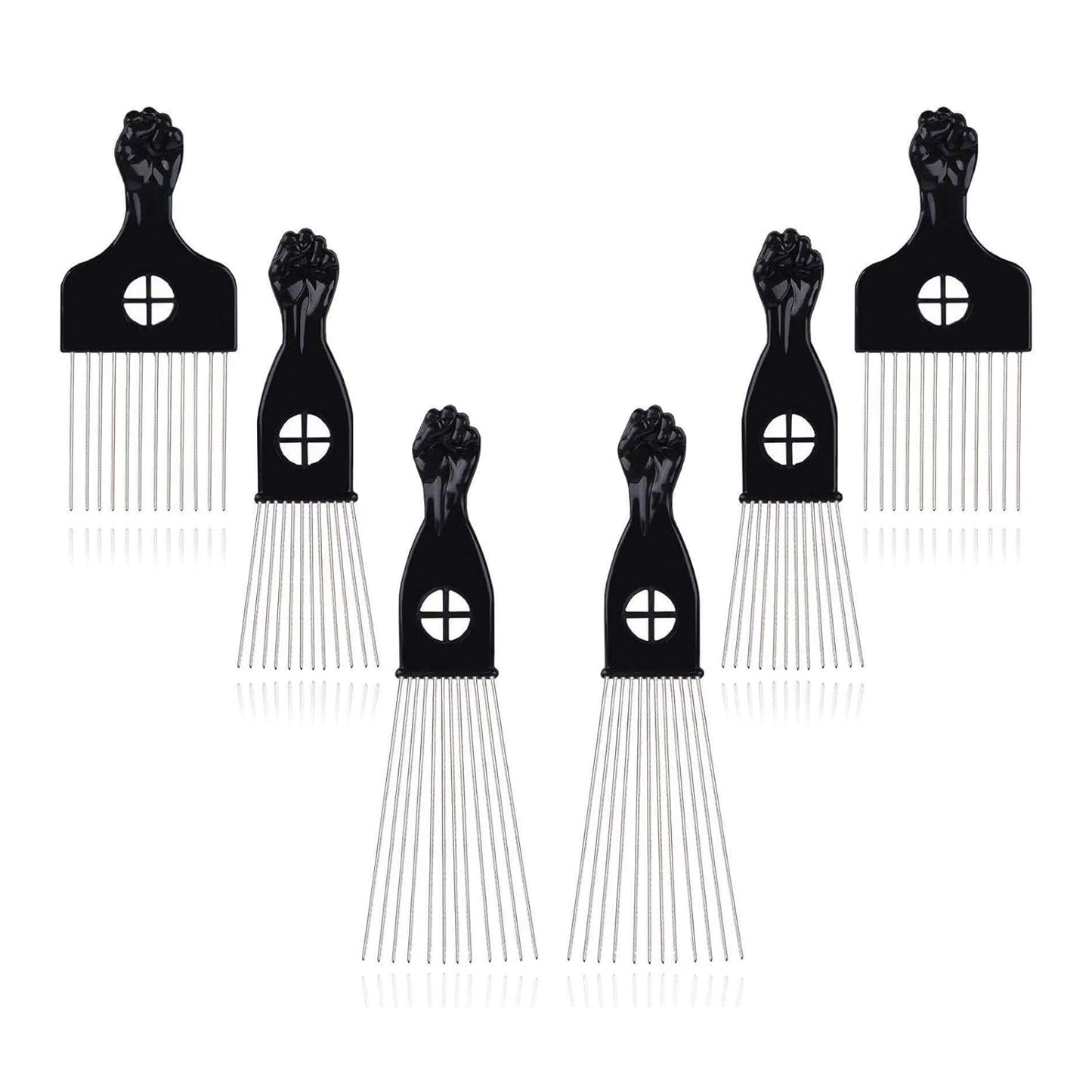 6Pcs Afro Picks Metal Hair Combs, 3 Sizes Steel Teeth Hair Pick for Curly, Coily, Natural Hair, Detangling & Styling Comb for Men Women (Black)