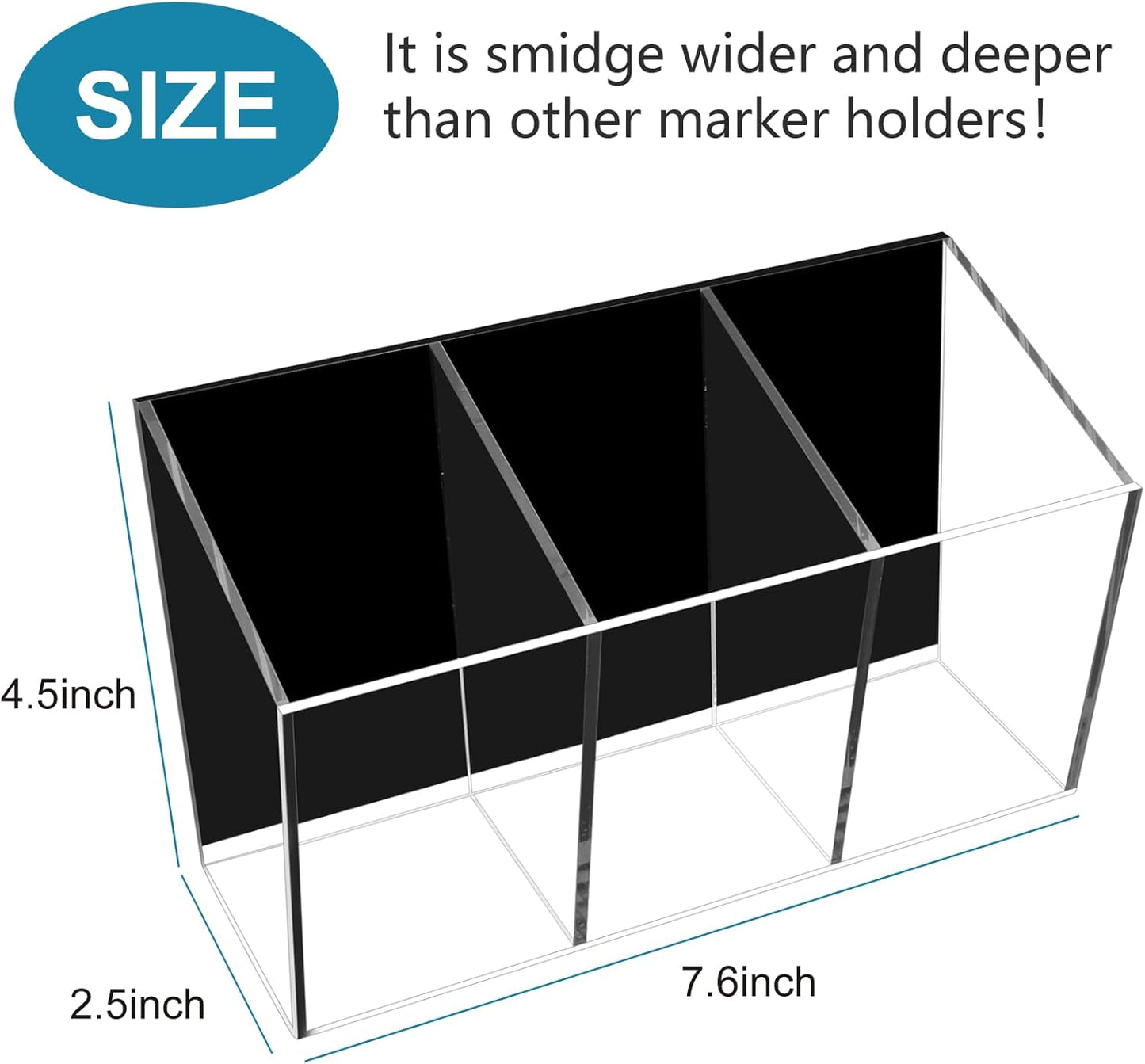 Magnetic Pen Holder, Acrylic Dry Erase Marker Holder, Large Capacity Pencil Holder for Whiteboards, Fridge, Lockers Office School Supplies (Clear & 3 Compartments)