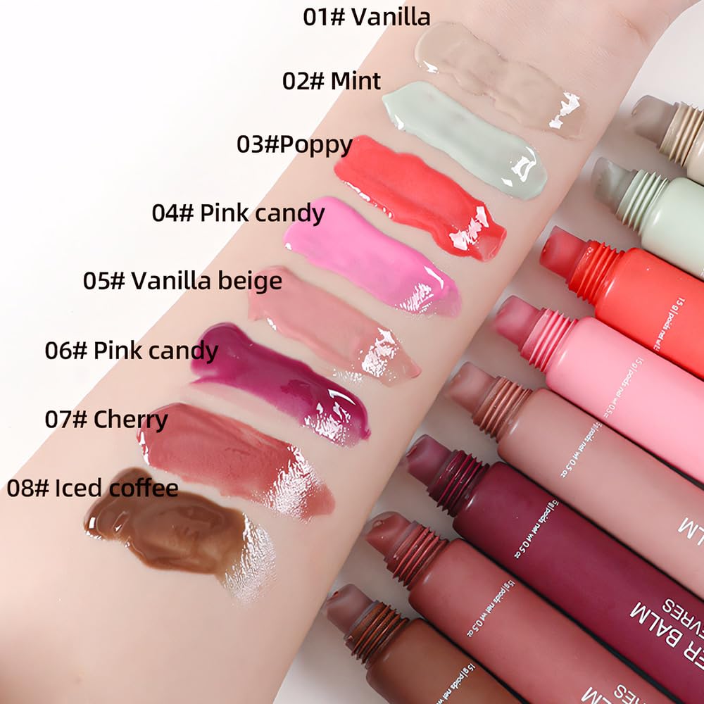 1Pcs Tinted Lip Balm Serum Makeup, Squeeze Hydrating Tint Lips Balms Serum Cosmetic, Women Care Glossy Nourishing Plumping Lip Stain Gloss Lipstick, Suitable for dry lips, Long-Lasting Color 01