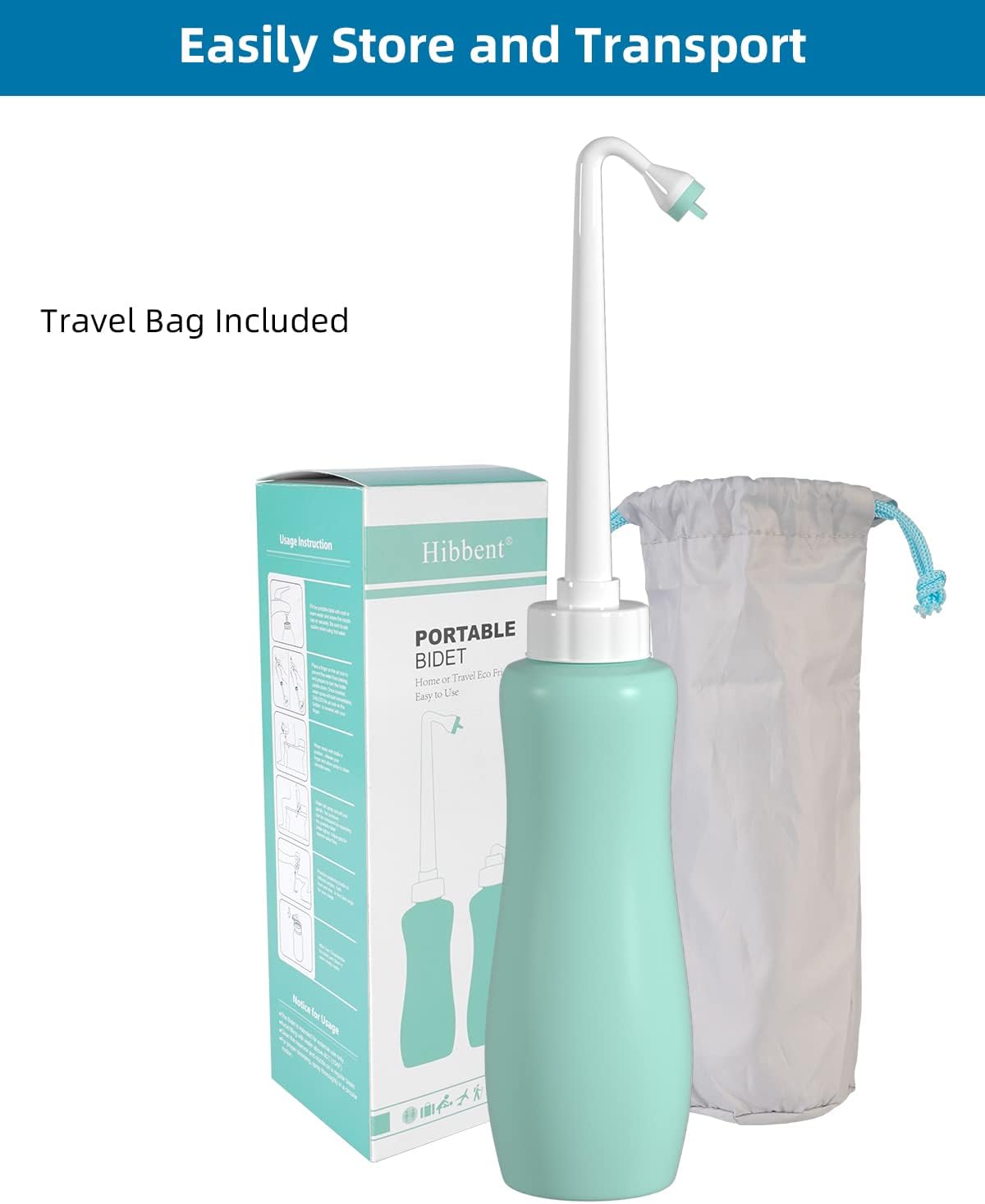 Hibbent Portable Bidet Sprayer and Travel Bidet with Hand Held Bottle for Personal Cleansing, Extended Nozzle Spray for Childbirth, Personal Hygiene, Outdoor, Camping with Travel Bag- 22oz/ Green