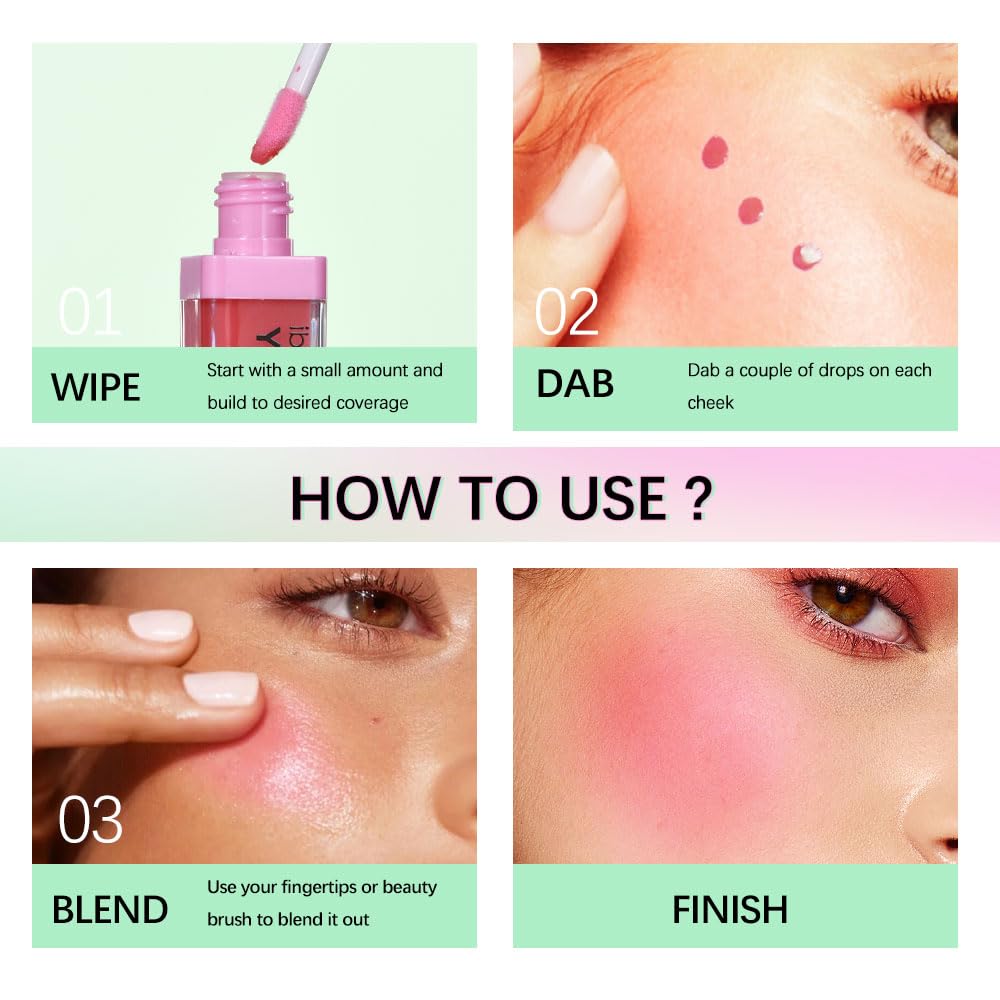 Green Color Changing Blush Oil, Liquid Blush Oil for Cheeks, Reacts To Skin’s Natural pH For Your Instant Perfect Shade, Dewy & Natural Flush Finish, Blendable Formula, For All Skin (#2 Pink)