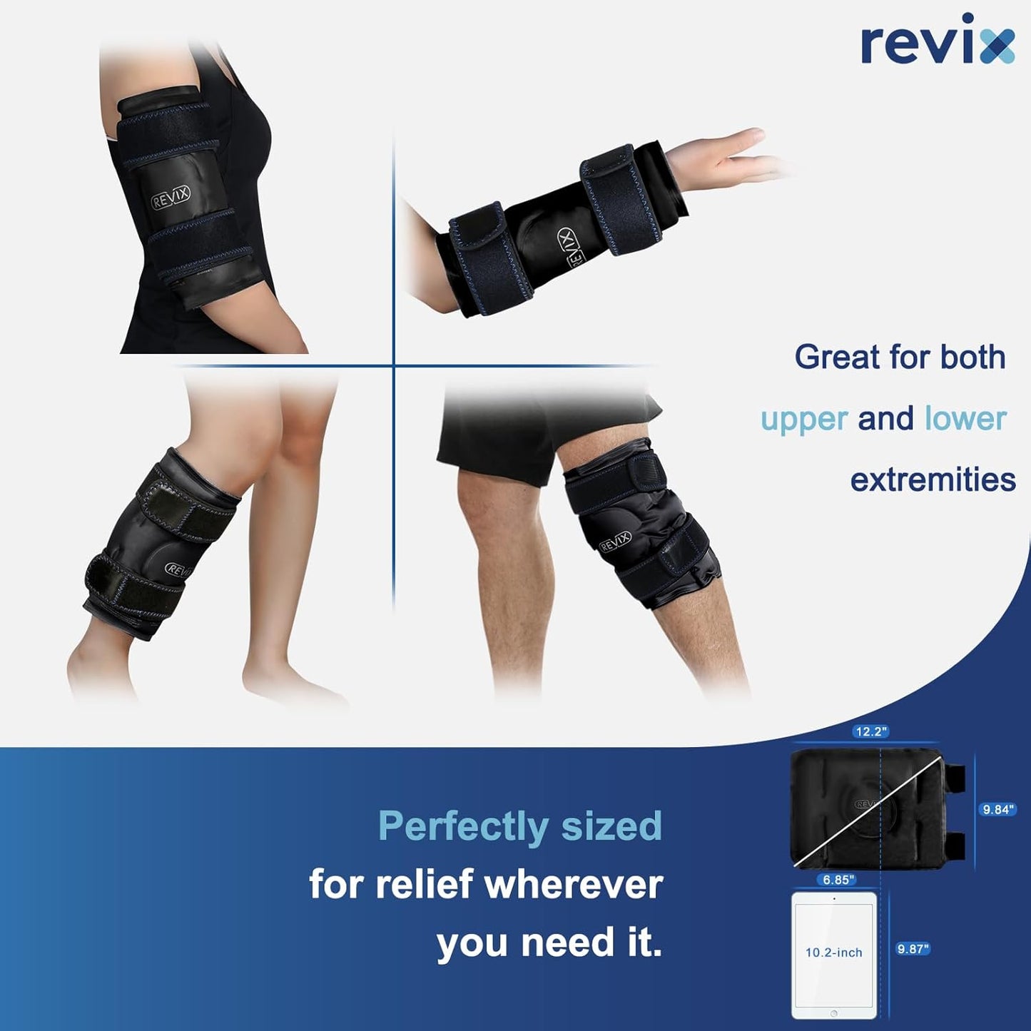 REVIX Ice Packs for Knee Relaxation, Reusable Gel Ice Wraps with Cold Compression for Enhanced Flexibility and Recovery, Plush Cover and Long-Lasting Cold, A Set of Two, Black