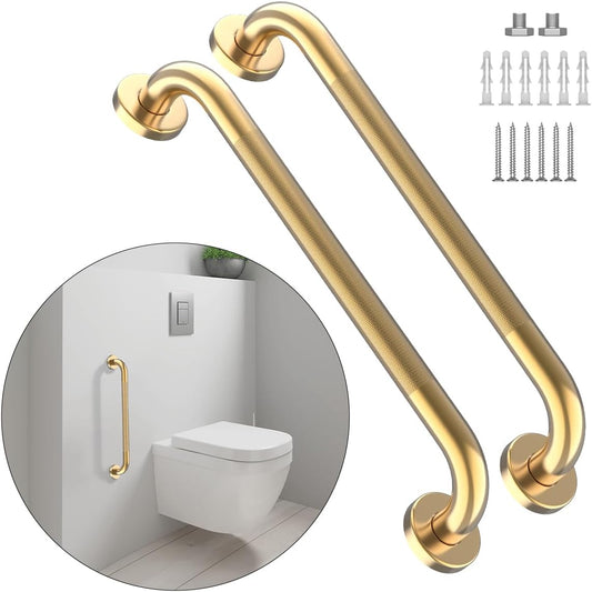 24 Inch Anti Slip Shower Grab Bar Gold, Munzong 2 Pack Bathroom Grab Bar, Knurled Bathroom Balance Bar,Safety Hand Rail Support Handicap Elderly Injury Senior Assist Bath Handle