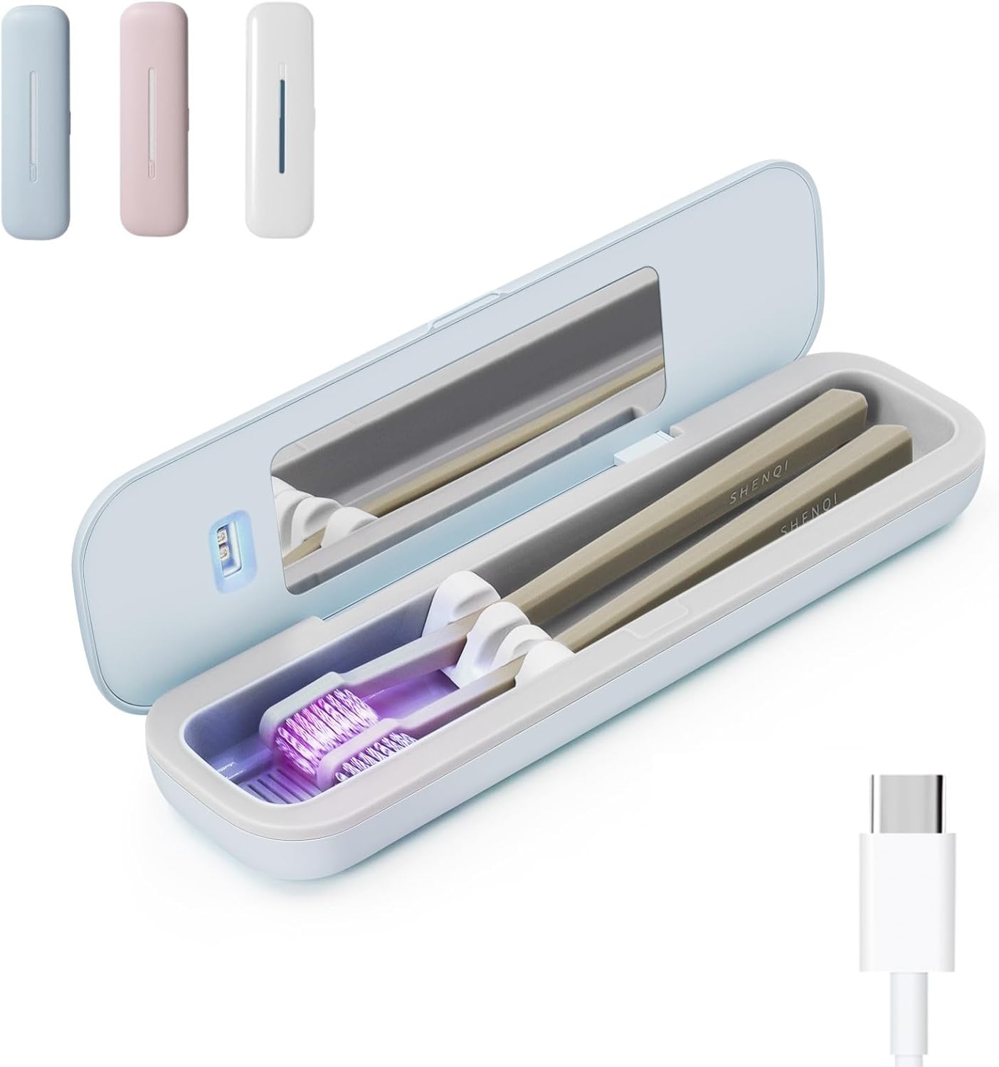 Toothbrush Holder, Toothbrush Cleaner Case, Portable USB Charging Toothbrush Cover with U V-C Light, Travel Toothbrush Holder (Blue-Large)