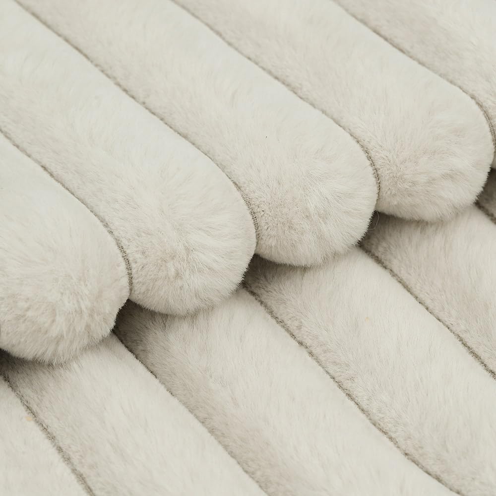 MADIZZ Set of 2 Faux Wool Plush Decorative Throw Pillow Covers 26x26 Inch Greyish White Fluffy Striped Soft Decorative Cushion Cover for Sofa Bedroom Pillow Shell