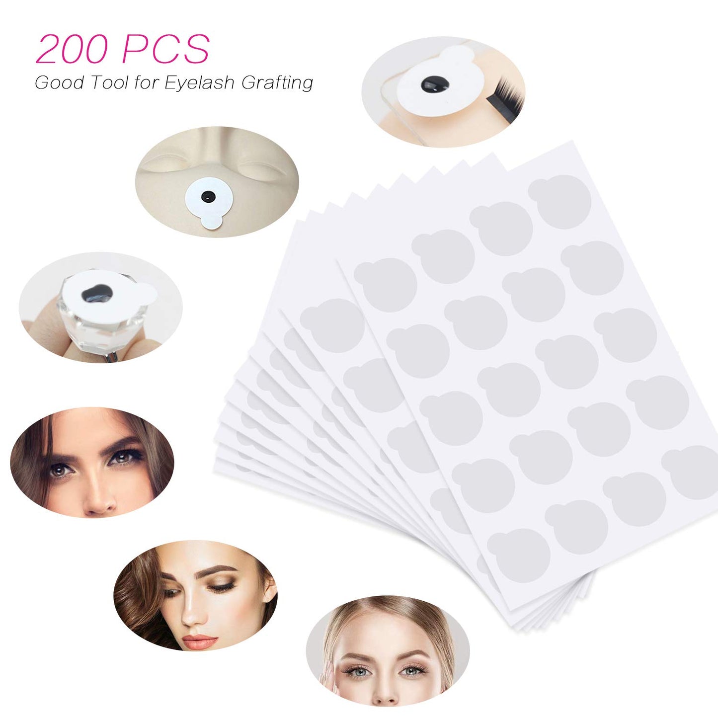 200 Pcs Eyelash Extension Adhesive Glue Pallet Sticker Pads, Disposable Waterproof Adhesive Holder Pad and 1 Pcs Eyelash Extension Jade Stone