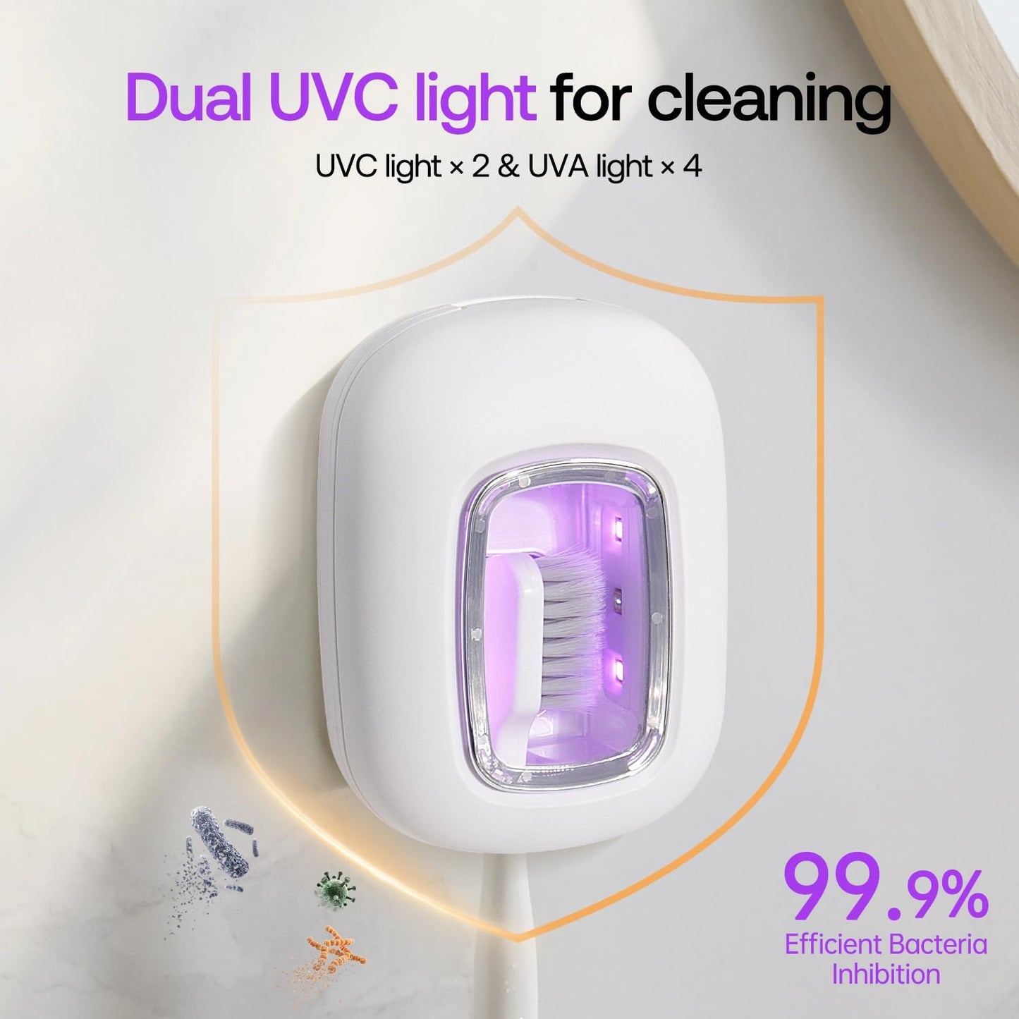 UV Toothbrush Covers Case and Holder,Dual UVC Light(2X Stronger), Clear Window,Toothbrush Cleaner Portable Brush Cover and Travel Case Fits Most Electric and Manual Toothbrushes