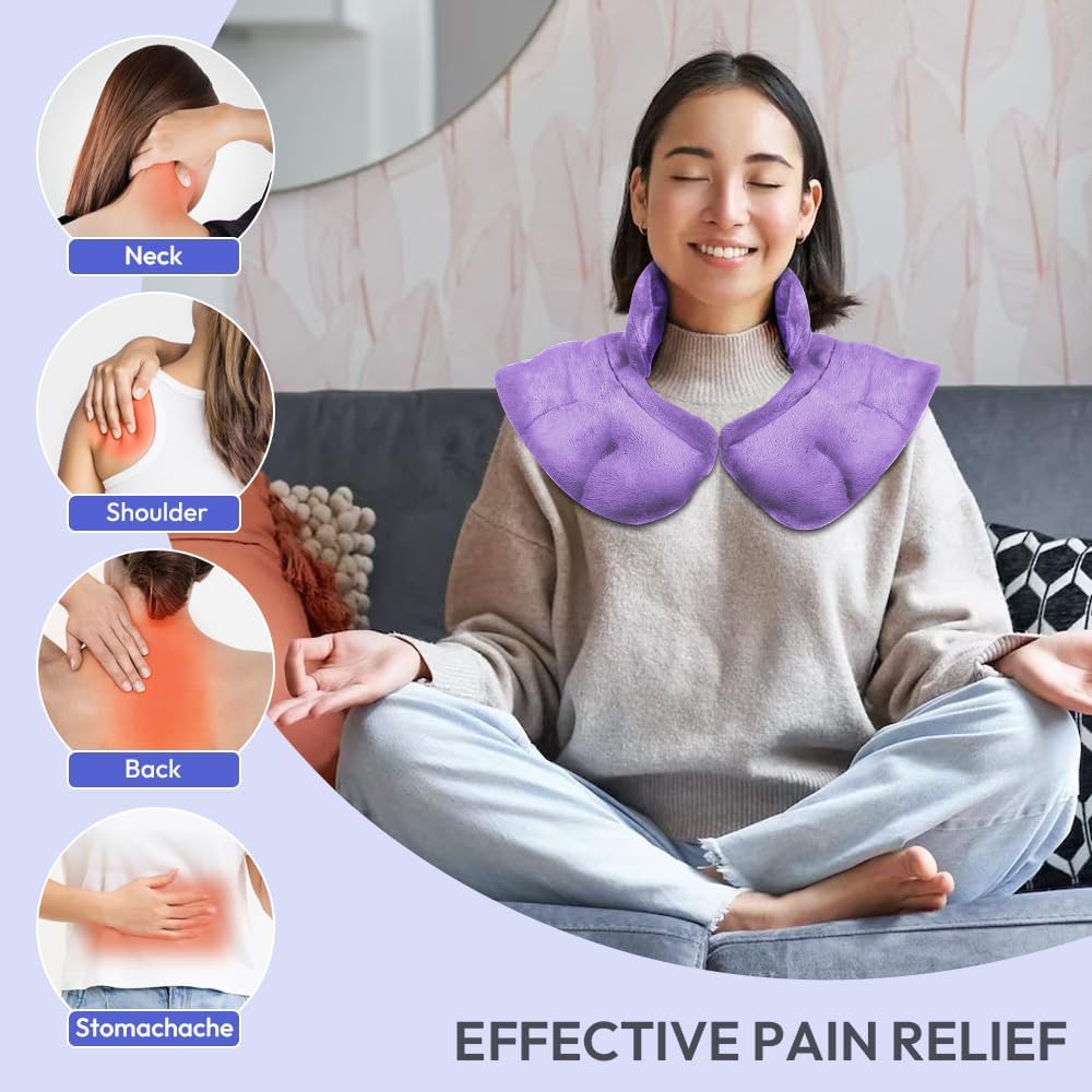 Microwavable Heat Pad for Neck and Shoulders, Weighted Microwave Moist Heating Wrap for Pain Relief Sore Muscle Stress Tension, Heated Wrap with Aromatherapy, Hot & Cold Compress, Purple