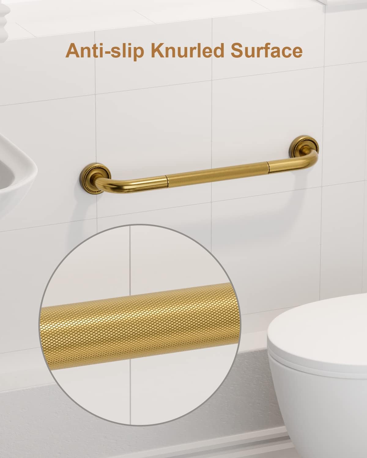 2 Pack 20 Inch Bronze Shower Grab Bar Gold, Munzong Antique Brass Bathroom Grab Bar w/Anti-Slip Knurled Grip, Safety Balance Bar Bath Hand Rail Support Handicap Injury Elderly Senior Assist Handle