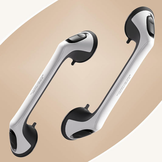 2 Pack 16 Inch Grab Bars for Bathtubs and Showers for Seniors, Heavy Duty Shower Handle for Elderly, Suction Cup Removable Handrails Handicap Bath Grip Bathroom Safety Grips (Black and White